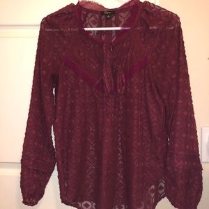 Maroon Lace up Blouse